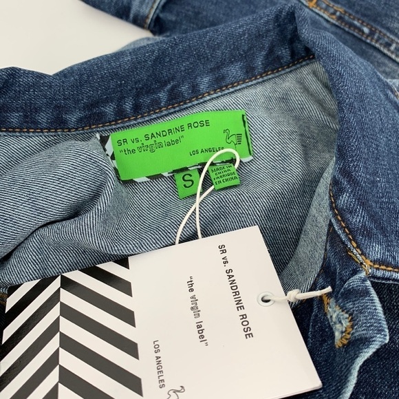 Sandrine Rose embroidery blue denim jacket coat distressing l'Artiste new Small - Picture 6 of 6